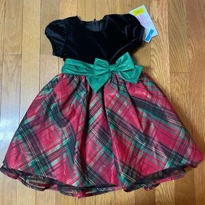 Bonnie Baby‎ Christmas Dress with black velvet and red and green plaid NWT 24mo